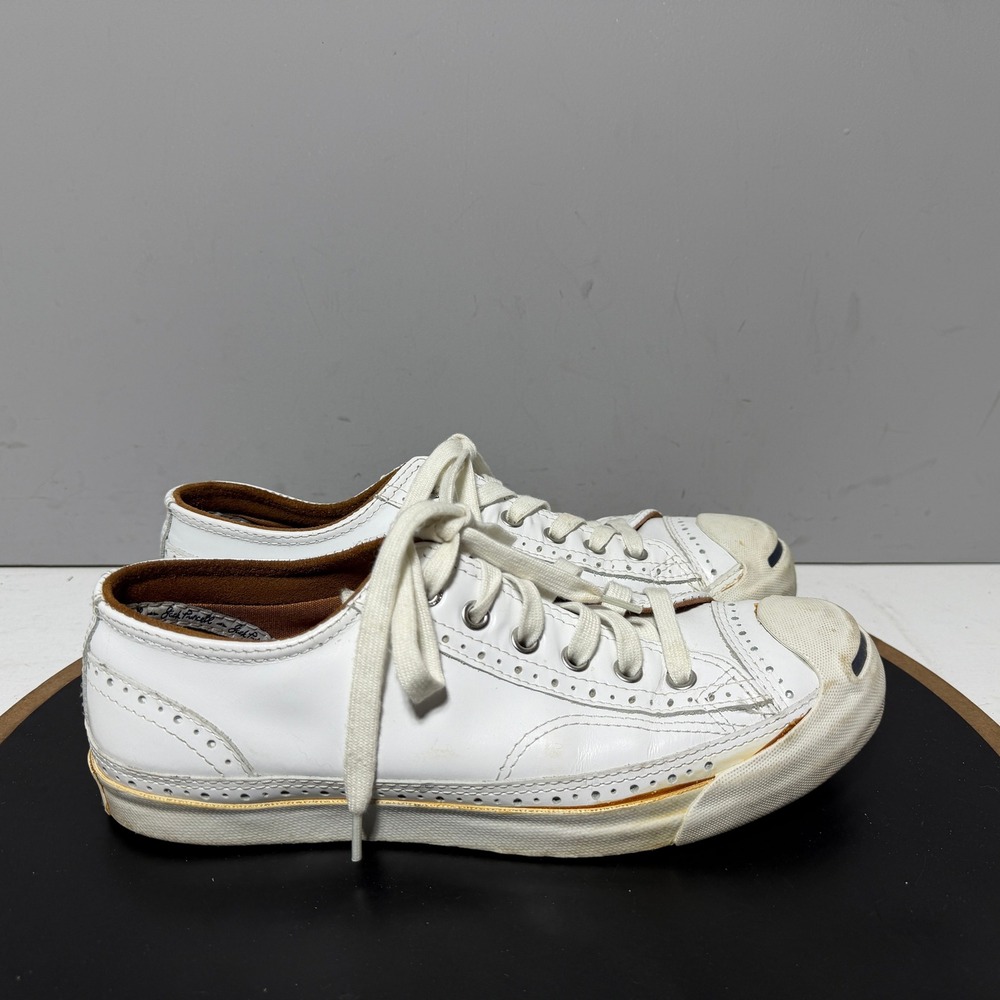 Converse Jack Purcell Wingtip Women 8.5 Low Top Brogue White Leather Shoe Preppy